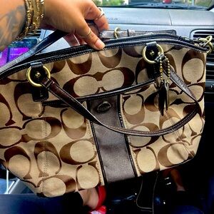 Brown/black mid size coach purse